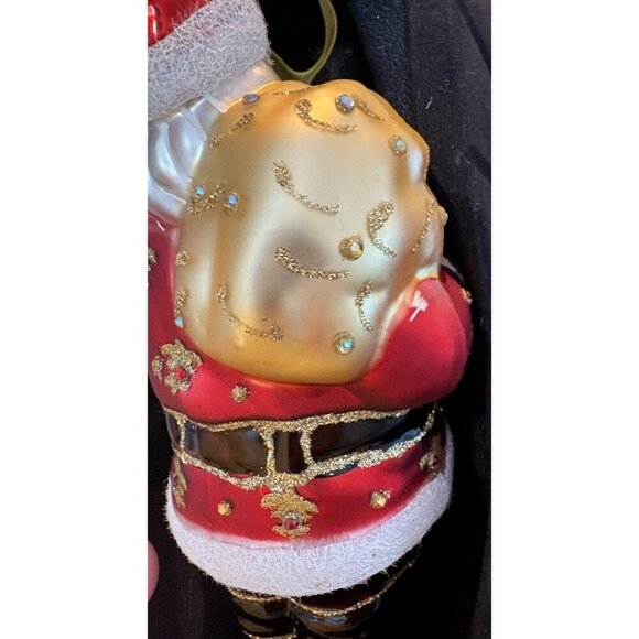 Santa Mouth Blown Hand Painted Christmas Glass Ornament Vintage with Crystals - Picture 2 of 13